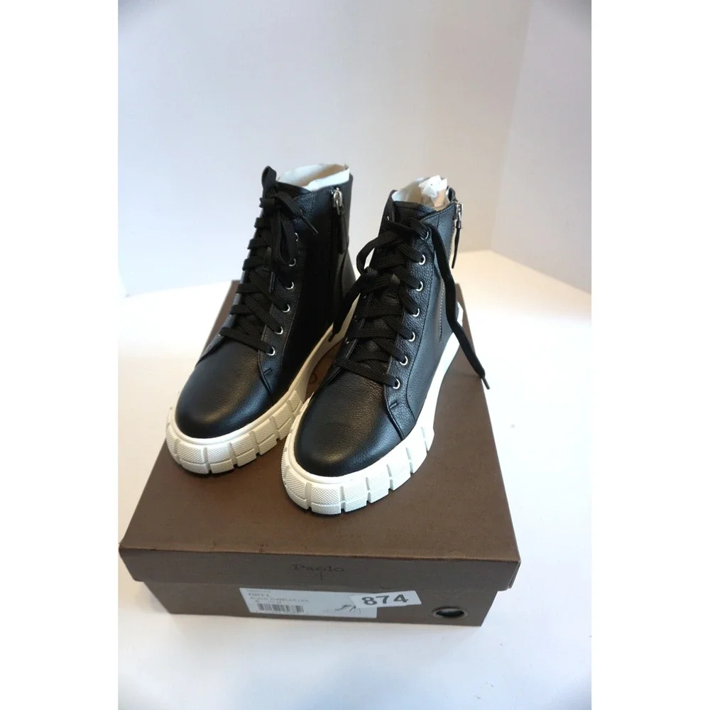 Linea Paolo Gio-L Black Tumbled Leather High Top Platform Sneakers Womens 6.5 M